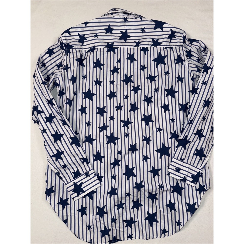 Frank & Eileen Frank Shirt XS Blue White Striped Star Print Cotton Button Up - Picture 7 of 9